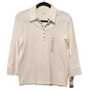 Charter Club top collared shirt business casual lightweight knit ivory medium